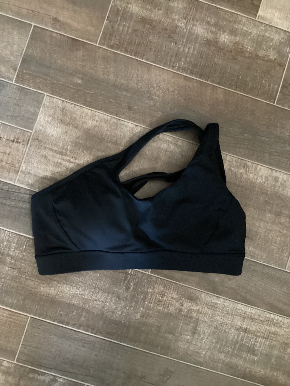 Black One Shoulder Sports Bra